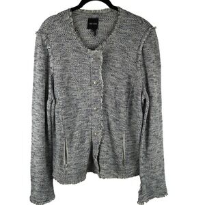 Nic + Zoe Womens‎ Frayed Edge Cardigan Jacket Size L Blue/Grey